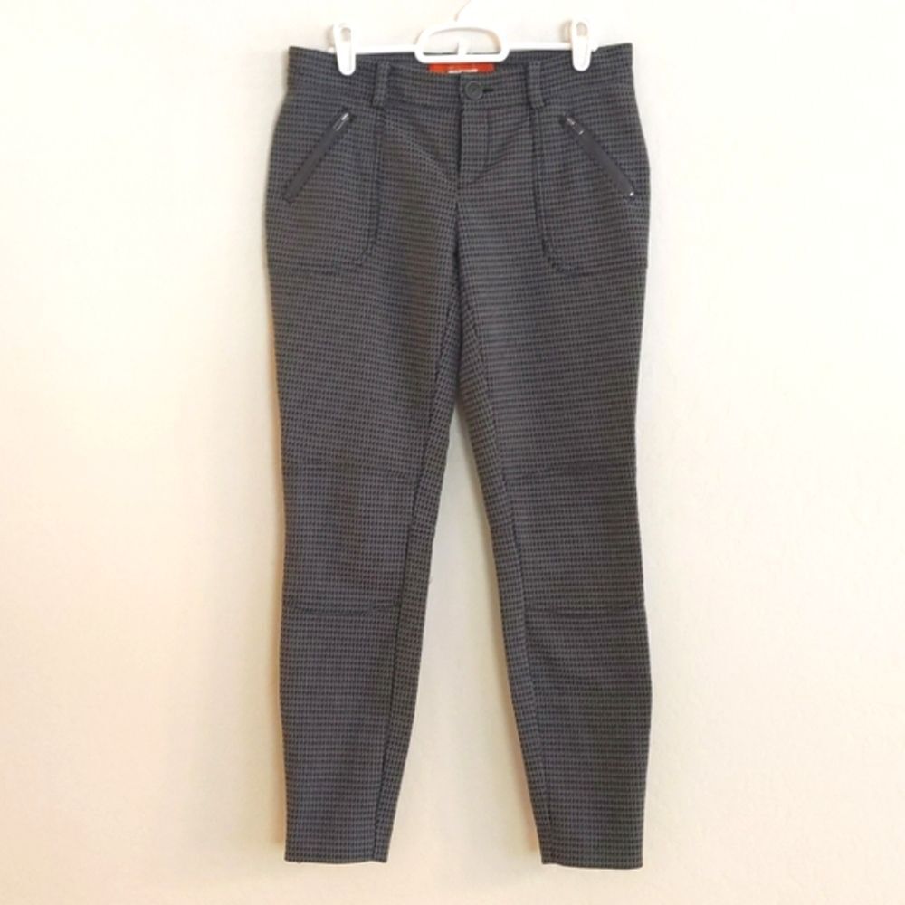 Anthro Cartonnier Grey Black Houndstooth Zipper Pocket Skinny Crop Capri Pant -2